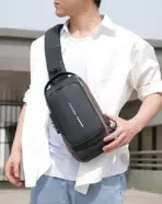 EZ EXP036 SLING BAG: Anti-Theft Lock, USB Port, Multi-Zone Storage, Reflective Safety Design, Water-Resistant Oxford Fabric – For Travel, Office, and Outdoor Use | GOLD-BLACK - Image 8