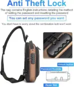 EZ EXP036 SLING BAG: Anti-Theft Lock, USB Port, Multi-Zone Storage, Reflective Safety Design, Water-Resistant Oxford Fabric – For Travel, Office, and Outdoor Use | GOLD-BLACK - Image 3