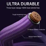 AsiaHorse 16AWG 6KIT DOUBLE Purple Sleeved PSU Cable Extension Kit – 24-Pin ATX, Dual 4+4 CPU EPS, 3x PCI-E 6+2, Gold-Plated Terminals, 300mm, High-Density PET Braided - Image 4