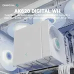 DeepCool AK620 Digital White ARGB CPU Air Cooler Mighty 260w TDP 6 Copper Heatpipes Dual-Tower with Status Display Screen and ARGB LED Strips 120mm FDB Fan - Image 2