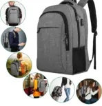 Grey Laptop Backpack Fits 15.6" Notebook - USB Charging Port - Water Resistant -  STORAGE SPACE & Organized POCKETS - For Travel College School - Image 2