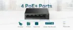 TP-Link 5-Port Gigabit Desktop Switch with 4-Port PoE+, up to 10 Gbps switching capacity, 65 W PoE Budget up to 250 m Transmission, desktop or wall-mounting design, Plug and play, metal case(LS105GP) - Image 2