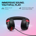 HyperX Cloud Mini Wired Gaming Headset for Kids ; Volume level below 85dB ; Immersive audio ; Durable tuck-away boom microphone ; Lightweight comfort ; Adjustable, rotating earcups ; Multiplatform compatibility | BLACK & RED - Image 5