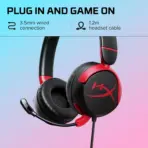 HyperX Cloud Mini Wired Gaming Headset for Kids ; Volume level below 85dB ; Immersive audio ; Durable tuck-away boom microphone ; Lightweight comfort ; Adjustable, rotating earcups ; Multiplatform compatibility | BLACK & RED - Image 7