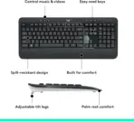 Logitech MK540 Advanced Wireless Keyboard & Mouse Combo, Full-Size Spill-Resistant Keyboard, Customizable Hotkeys, Ambidextrous 1000 DPI Mouse, 36/18 Month Battery Life, Supports Windows® & ChromeOS™ | BLACK - Image 7