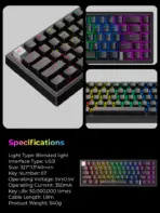 Havit KB874L 75% Compact Blended Light Red Switch Mechanical Keyboard With 67 Keys, 20 Lighting Modes, All Keys Roll-Over, USB Interface, 50M Key Life & Durable Dual-Color Molding | BLACK  - Image 8