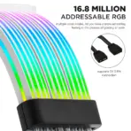 ASIAHORSE 24-Pin ARGB Extension Cable Black – 18AWG Sleeved, Dual LED Module, 60 Addressable LEDs, 5V 3-Pin A-RGB, 260mm Length, ATX PSU Cable for AURA Sync - Image 8