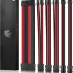 AsiaHorse 18AWG Red-Black Sleeved PSU Extension Cable Kit – 6 Pack, 300mm, PET Braided, Phosphor Copper Terminals, Durable & Flexible Cable Management Solution