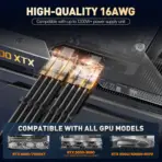 ASIAHORSE Transparent Sleeved PSU Extension Cable 4 Kit – 16AWG UL1007 Wires, 24-Pin ATX, PCIe 6+2, CPU 4+4, PET Braided, 30cm Length, Gold-Plated Terminals – Black - Image 3