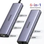 UGREEN Revodok 6 in 1 USB C Hub Gigabit Ethernet Adapter with 4K HDMI, 100W PD Charging, USB A Data Ports Compatible with Mac M1, M2, M3, iPad, iPhone 16 Pro/Pro Max, Steam Deck