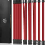 AsiaHorse 18AWG Red Sleeved PSU Extension Cable Kit – 6 Pack, 300mm, PET Braided, Phosphor Copper Terminals, Durable & Flexible Cable Management Solution