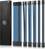 AsiaHorse 18AWG Blue-Grey-Black Sleeved PSU Extension Cable Kit – 6 Pack, 300mm, PET Braided, Phosphor Copper Terminals, Durable & Flexible Cable Management Solution