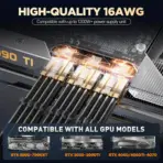 Asiahorse 16AWG Transparent Sleeved PSU Extension Cable Kit – 6-Pack, 300mm, PET Braided, Gold-Plated Terminals, Soft Material, Dual CPU Support, Black - Image 3