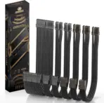 Asiahorse 16AWG Transparent Sleeved PSU Extension Cable Kit – 6-Pack, 300mm, PET Braided, Gold-Plated Terminals, Soft Material, Dual CPU Support, Black