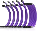 AsiaHorse 16AWG 6KIT DOUBLE Purple Sleeved PSU Cable Extension Kit – 24-Pin ATX, Dual 4+4 CPU EPS, 3x PCI-E 6+2, Gold-Plated Terminals, 300mm, High-Density PET Braided