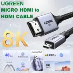UGREEN 8K Micro HDMI To HDMI Cable 2-meters, HDMI 2.1 48Gbps, 8K@60Hz, 4K@240Hz, HDR eARC Dolby Atmos , Braided Aluminum Shell , Ultra High Speed | HD164 15517