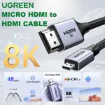 UGREEN 8K Micro HDMI To HDMI Cable 2-meters, HDMI 2.1 48Gbps, 8K@60Hz, 4K@240Hz, HDR eARC Dolby Atmos , Braided Aluminum Shell , Ultra High Speed | HD164 15517