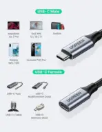 UGREEN USB-C MALE TO USB-C FEMALE GEN2 1M DARK GRAY CABLE - Image 2
