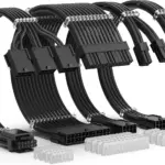 ASIAHORSE 16AWG PCIe 5.0 4KIT to 3-End 180° GPU Extension Cable – 300mm, Alloy Copper Gold-Plated Terminals, Compatible with RTX 3090Ti, 40 & 50 Series (Black)