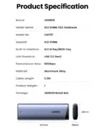 UGREEN M.2 NVMe & SATA SSD Aluminum Alloy Enclosure - Dual Protocol M.2 to USB Type-C SSD Adapter - Supports M.2 2230, M.2 2242, M.2 2260, M.2 2280 - 10Gbps Speed ,Up to 2TB Capacity , For Windows/macOS/Linux | SILVER ~ CM767 - 15813  - Image 7