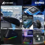 ATTACK SHARK G3 PRO Tri-Mode Wireless Gaming Mouse with RGB Charging Dock, 25,000 DPI, Ultra-Light 59g, PAW3311 Sensor, Omron 100M Switches – Black