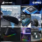 ATTACK SHARK G3 PRO Tri-Mode Wireless Gaming Mouse with RGB Charging Dock, 25,000 DPI, Ultra-Light 59g, PAW3311 Sensor, Omron 100M Switches – Black