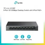 TP-Link 9-Port 10/100Mbps Desktop Switch with 8-Port PoE+, Plug and Play, Auto Recovery, Silent Operation , Long Range 250m , Traffic Separation (LS109P)