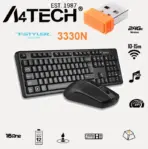A4TECH 3330N Wireless Keyboard & Mouse Combo ;  2.4GHz Wireless Connectivity with 10-15m Range 1200 DPI  - 16 Mouse Gestures - 12 Multimedia Hotkeys  -  Long lasting Battery | BLACK
