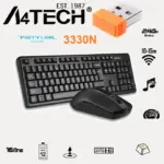A4TECH 3330N Wireless Keyboard & Mouse Combo ;  2.4GHz Wireless Connectivity with 10-15m Range 1200 DPI  - 16 Mouse Gestures - 12 Multimedia Hotkeys  -  Long lasting Battery | BLACK
