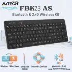 A4TECH FBK23 AS Bluetooth And 2.4G Wireless Keyboard, Connect 4 Devices, QuietKey 14dB, Ultra Slim, 12 FN Hotkeys, Type-C Adapter, Multi-OS Compatible | BLACK