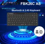 A4TECH FBK26C AS  Bluetooth & 2.4G Wireless Keyboard - Dual Connectivity Mode - Quiet Keys - up to 3 Devices Simultaneously - 12 FN HotKeys - Compatible with Windows / Mac / iOS / Android
