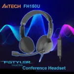 A4TECH FH150U Conference Headset - DSP Stereo Sound - 40mm Speaker Unit - Leather Padded Headband - Flexible Rotating Microphone - In-Line Convenient Controller - Compatible with Windows & Mac OS