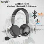 A4TECH H230 Wireless Bluetooth 5.3 Headset, 55H Playback, 40mm Drivers, ENC Noise Cancelling Mic, 156g Lightweight, USB-C Fast Charge, 10m Range | Black 