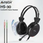 A4TECH HS-30 ComfortFit Stereo Headset With 40mm Drivers, Dual 3.5mm Audio And Microphone Jacks, Omnidirectional Noise-Cancelling Mic, Adjustable Headband, And On-Headset Volume Control