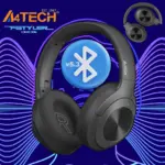 A4Tech BH220 Bluetooth v5.3 Wireless Headset - Up to 10m Range - Soft Mesh Fabric Padded Headband -  Lightweight Ear Pads - USB Type C Rechargeable - 3 Ways Folding - Extended Play Time with 400mAh Battery - Black 
