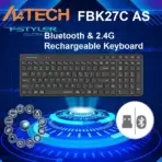 A4tech Bluetooth & 2.4G Rechargeable Keyboard (FBK27C AS) - Dual Connectivity, QuietKey Technology, Multi-Device Pairing, Ultra-Slim Keycaps, for Windows, Mac, iOS, Android