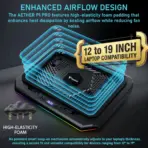 GAMDIAS AETHER P1 PRO Laptop Cooling Pad With 2600RPM Turbo Fan, 45.3 CFM Airflow, USB Type-C Power, LCD Control Panel, 6 RGB Modes, 3 Height Levels, 12–19 Inch Support | BLACK  - Image 4