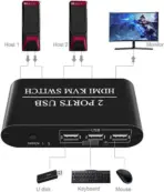 4K HDMI KVM Switch 2-Port HDMI 1.4 Switcher with 3 USB Ports – Keyboard, Mouse, Printer & Monitor - Image 7