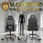 APEX SEAT SLENDERMAN Gaming Chair With PU Leather + Velvet + Suede Upholstery ,  90–155°  Recline , 2D Armrests,  Class 4 Gas Lift, Metal Frame , Memory Foam  , Backrest Cushion & Magnetic Headrest Included | SLEEK BLACK ~ AP-2155