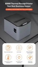 Thermal Receipt Printer, 3'1/8 80mm Thermal Printer with USB, Serial, LAN Port, High Speed Printing, Automatic Cutting for Cash Register Restaurant Kitchen - BLACK - Image 16
