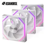 ASIAHORSE NYOTA ARGB 120mm Fan 3-Pack Reverse White – PWM 800–2000RPM, 61.5 CFM Airflow, <29dBA Noise, Hydraulic Bearing, ARGB Sync, High-Performance Cooling