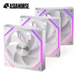 ASIAHORSE NYOTA ARGB 120mm Fan 3-Pack Reverse White – PWM 800–2000RPM, 61.5 CFM Airflow, <29dBA Noise, Hydraulic Bearing, ARGB Sync, High-Performance Cooling