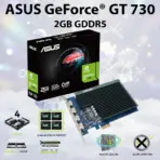 ASUS GeForce® GT 730 Graphics Card With 2GB GDDR5, 4x HDMI 4K Output, Passive Cooling, Single-Slot Design, PCIe 2.0, GPU Tweak II, Windows 11 Support | 1 Month Warranty