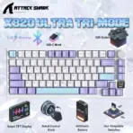 ATTACK SHARK X820 Ultra 75% Tri-Mode Gasket Mechanical Keyboard With Smart TFT Display, Metal Knob, Hot-Swappable Linear "GIFT" Switches, 4000mAh Battery, And RGB Backlight | Star White