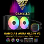 GAMDIAS AURA GL240 V2 ARGB AIO CPU Liquid Cooler , 240mm Radiator, 2 x 120mm PWM Fans, Cooling System w/ Hidden Cable Design, Rotatable Mirror Style ARGB Pump for Intel/AMD Ryzen - BLACK AURA-GL240-V2-B