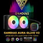 GAMDIAS AURA GL240 V2 ARGB AIO CPU Liquid Cooler , 240mm Radiator, 2 x 120mm PWM Fans, Cooling System w/ Hidden Cable Design, Rotatable Mirror Style ARGB Pump for Intel/AMD Ryzen - BLACK AURA-GL240-V2-B