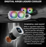 Gamdias Aura GL240 Digital WH Liquid Cooler With 2.1-Inch Real-Time Display, Dual 120mm PWM ARGB Fans, Upgraded Copper Base, 73.7 CFM Airflow, LGA 1851 And AM5 Support | WHITE - Image 2