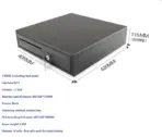 Cash Register Drawer with Under Counter Mounting Bracket - 420mm Black Drawer for POS, 5 Bill 8 Coin Compartment, Fully Removable 2 Tier Cash Tray, 24V RJ11 Key-Lock, Double Media Slot - Image 5