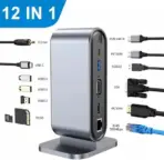 12-in-1 USB-C Docking Station with 4K HDMI, 100W PD, Ethernet, VGA, USB 3.0, Audio, SD/TF Card Reader, Compatible with Laptops & Desktops