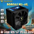 GAMDIAS BOREAS M2-61L Air Cooler With 4.3" IPS LCD Display, 6 Heatpipes, 80.83 CFM PWM Fan, Copper Base, 160mm Height, Zeus Cast Software, LGA 1851 & AM5 Compatible | BLACK